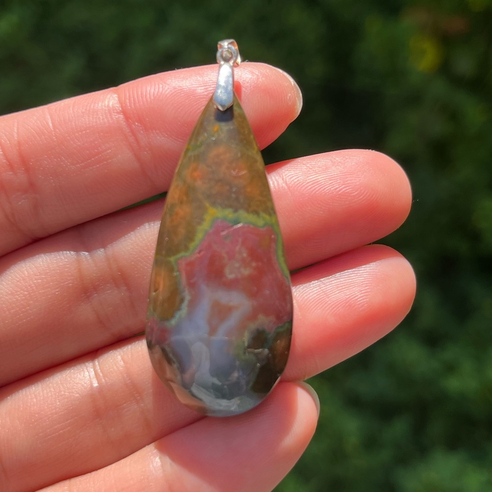Sterling silver long ocean jasper pendant 2022 - Picture 4 of 7